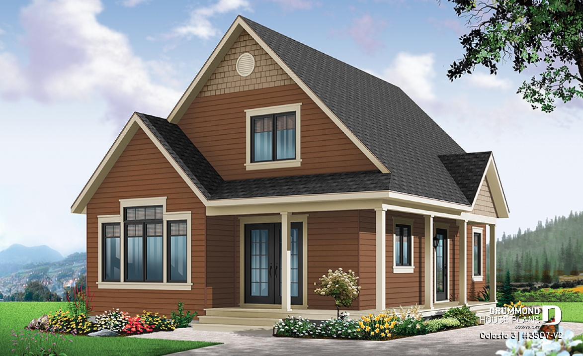 front - BASE MODEL - Affordable Small Cottage-styel home (rustic cottage) with unfinished bonus space on second floor - DIY project - Celeste 3