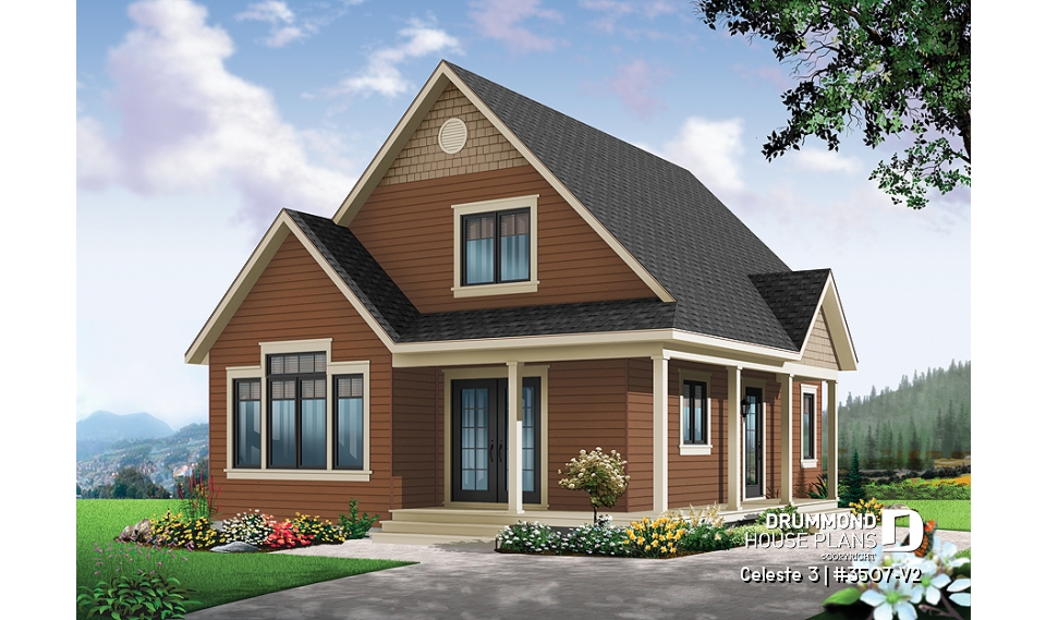 front - BASE MODEL - Affordable Small Cottage-styel home (rustic cottage) with unfinished bonus space on second floor - DIY project - Celeste 3