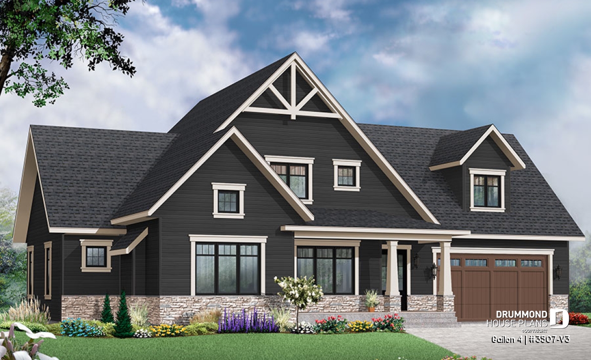 Color version 3 - Front - Transitional Style Home, large unfinished bonus space, pantry &amp; laundry, master suite - Gailon 4