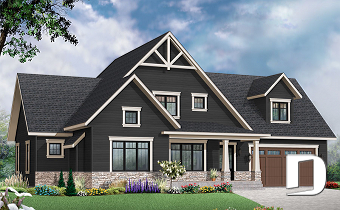 Color version 3 - Front - Transitional Style Home, large unfinished bonus space, pantry & laundry, master suite - Gailon 4