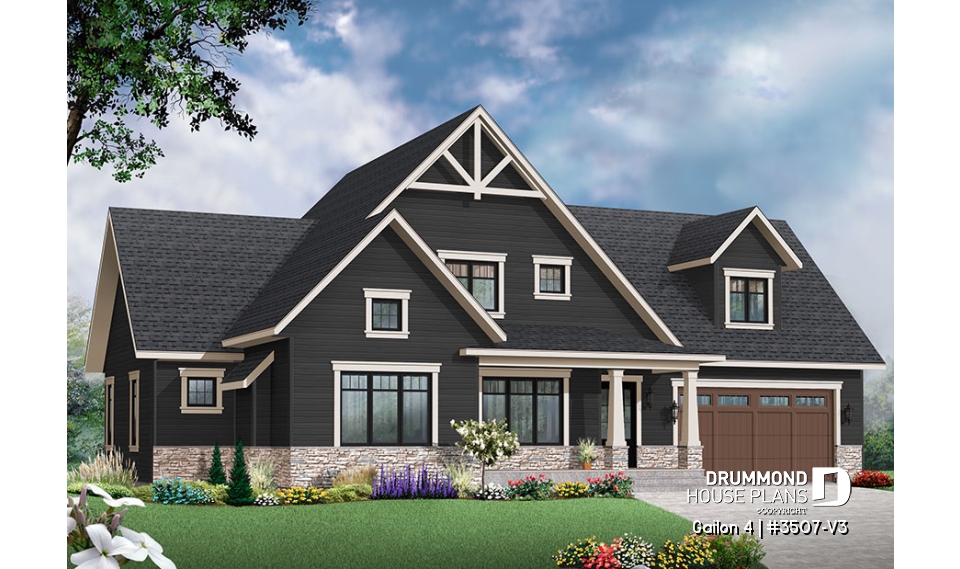 Color version 3 - Front - Transitional Style Home, large unfinished bonus space, pantry &amp; laundry, master suite - Gailon 4