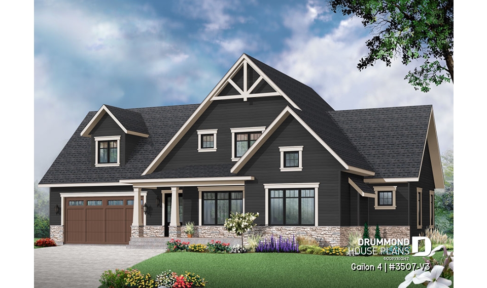 Color version 3 - Front - Transitional Style Home, large unfinished bonus space, pantry &amp; laundry, master suite - Gailon 4