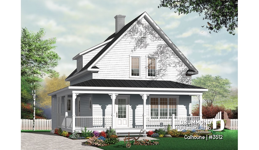 front - BASE MODEL - Country cottage with covered porch, 3 large bedrooms, fireplace in family room, laundry area on main living - Northwood
