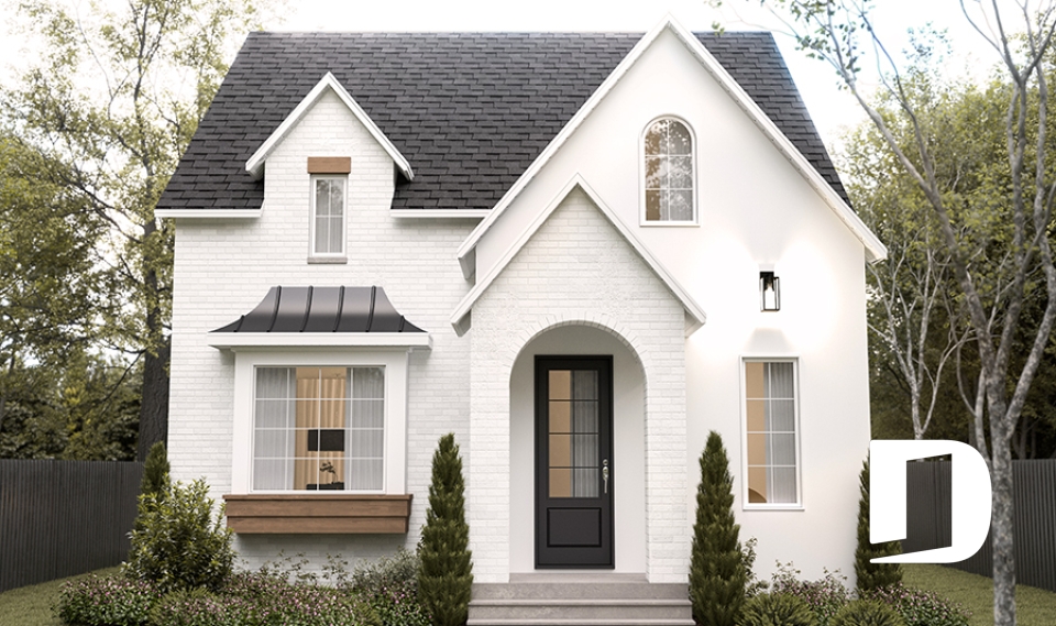 front - BASE MODEL - Charming story book cottage plan w/ 3 to 4 bedrooms, 3.5 baths, fireplace, sheltered terrace and home theater. - Hazel 2