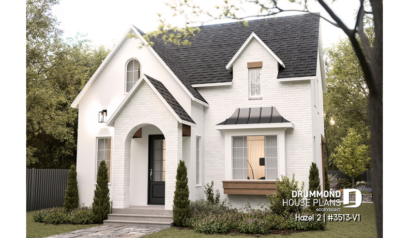 front - BASE MODEL - Charming story book cottage plan w/ 4 bedrooms, 3.5 baths, a fireplace, a sheltered terrace and home theater. - Hazel 2