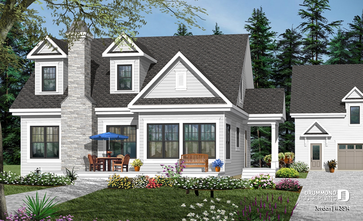 front - BASE MODEL - Farmhouse Modern Cottage stye house plan offering lots of natura light, 3 to 4 bedrooms, pantry, fireplace - Jordan