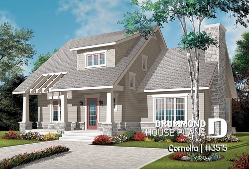 front - BASE MODEL - House plan with cathedral ceiling, master bed with ensuite, open kitchen / dining / family floor plan concept - Cornelia
