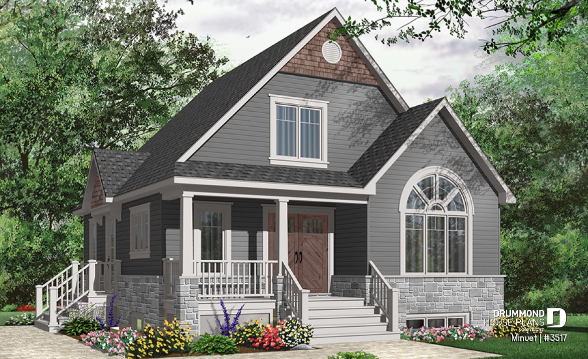 Color version 4 - Front - Affordable Craftsman inspired home with cathedral ceiling, 3 bedrooms, 2 bathrooms and mezzanine - Minuet