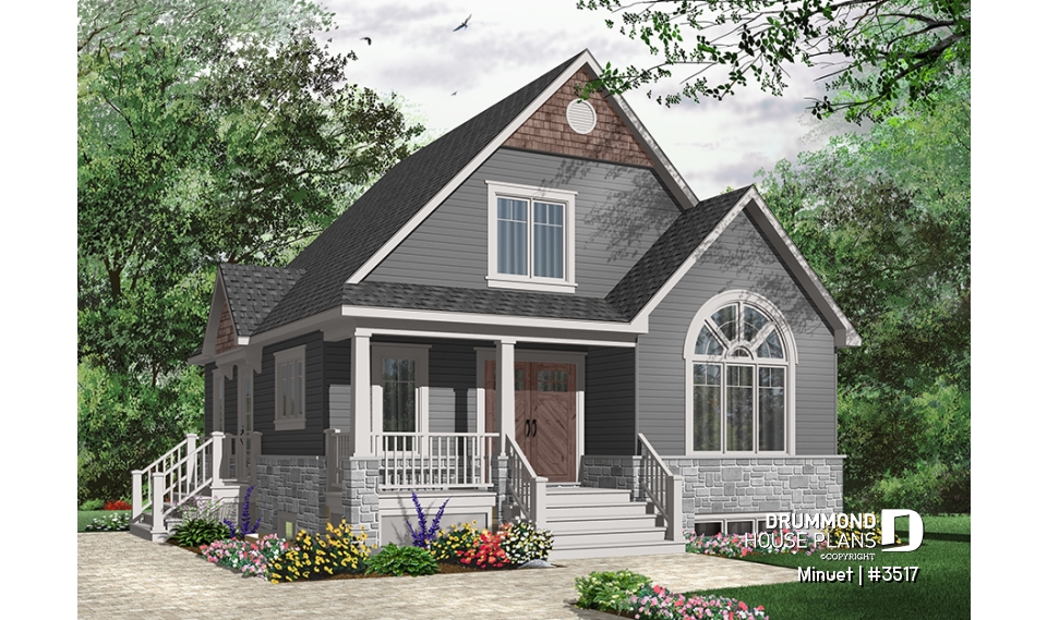 Color version 4 - Front - Affordable Craftsman inspired home with cathedral ceiling, 3 bedrooms, 2 bathrooms and mezzanine - Minuet