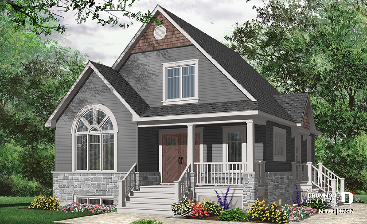 Color version 4 - Front - Affordable Craftsman inspired home with cathedral ceiling, 3 bedrooms, 2 bathrooms and mezzanine - Minuet