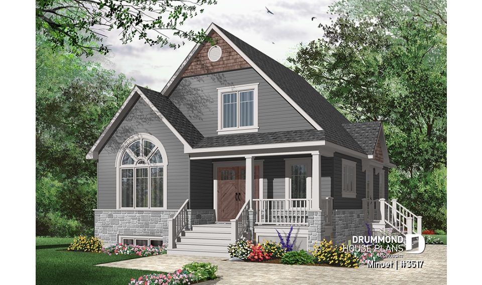 Color version 4 - Front - Affordable Craftsman inspired home with cathedral ceiling, 3 bedrooms, 2 bathrooms and mezzanine - Minuet