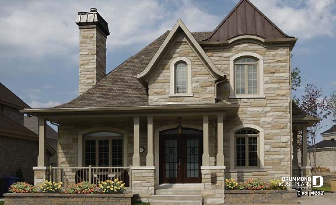 front - BASE MODEL - Manor style house plan with 3 bedroom, home office and mezzanine - Cleo