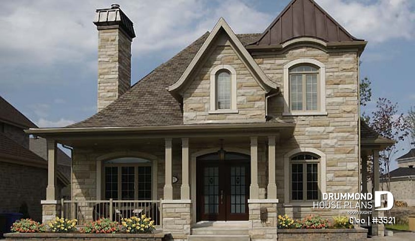 front - BASE MODEL - Manor style house plan with 3 bedroom, home office and mezzanine - Cleo