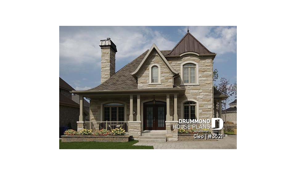 front - BASE MODEL - Manor style house plan with 3 bedroom, home office and mezzanine - Cleo