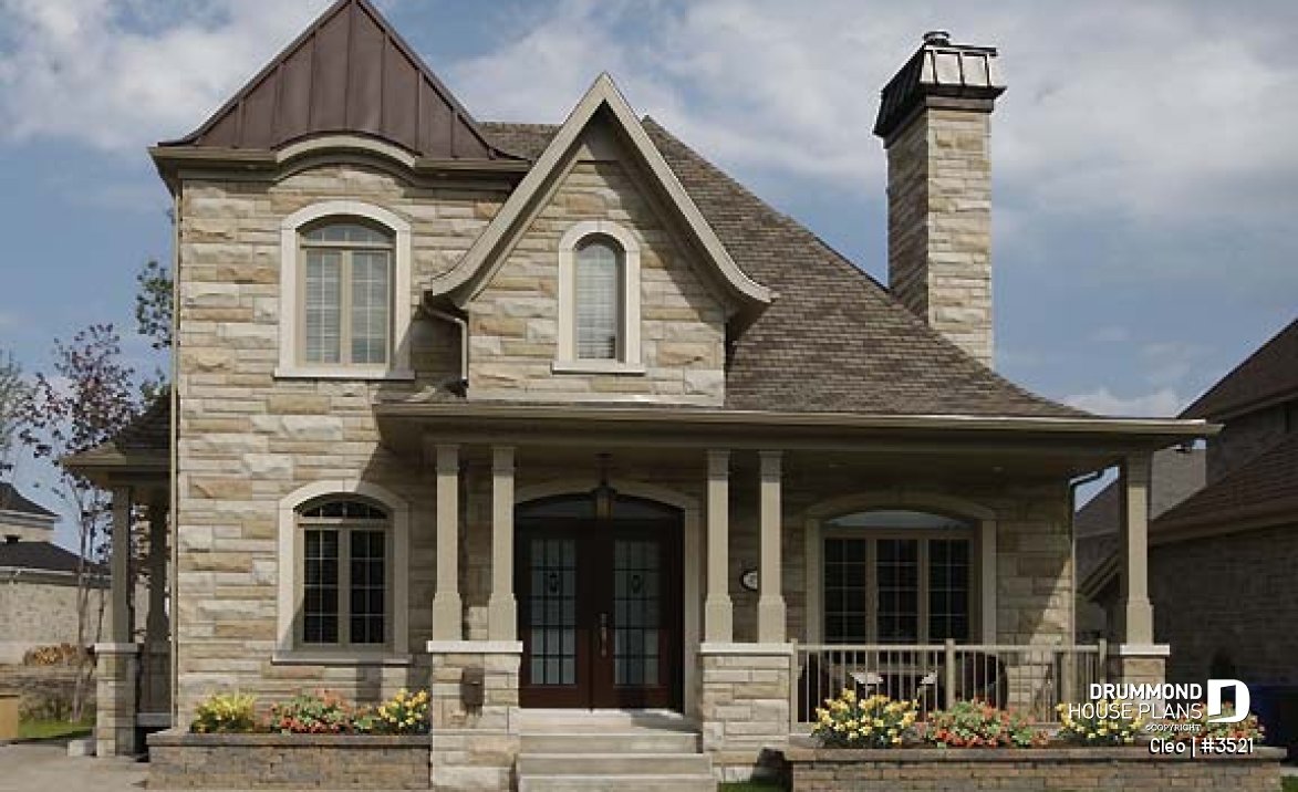 front - BASE MODEL - Manor style house plan with 3 bedroom, home office and mezzanine - Cleo