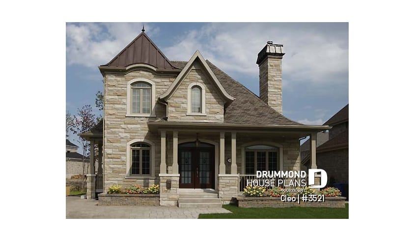 front - BASE MODEL - Manor style house plan with 3 bedroom, home office and mezzanine - Cleo