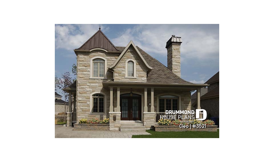 front - BASE MODEL - Manor style house plan with 3 bedroom, home office and mezzanine - Cleo