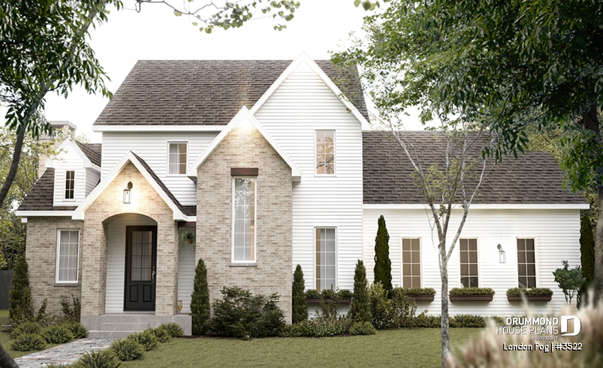 front - BASE MODEL - English cottage style home with 4 bedrooms and bonus space above garage, walkout basement - London Fog