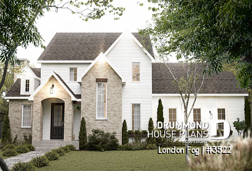 front - BASE MODEL - English cottage style home with 4 bedrooms and bonus space above garage, walkout basement - London Fog