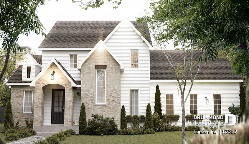 front - BASE MODEL - English cottage style home with 4 bedrooms and bonus space above garage, walkout basement - London Fog