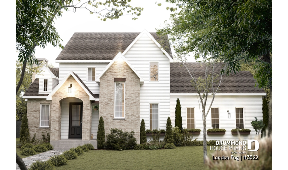 front - BASE MODEL - English cottage style home with 4 bedrooms and bonus space above garage, walkout basement - London Fog