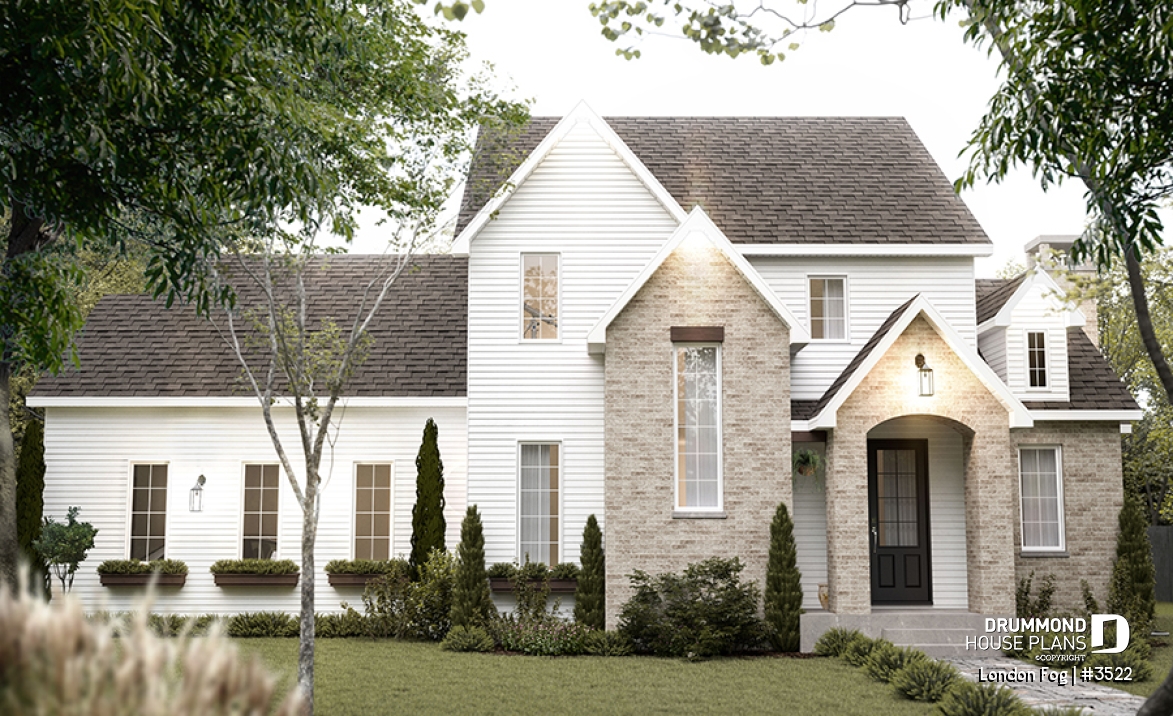 front - BASE MODEL - English cottage style home with 4 bedrooms and bonus space above garage, walkout basement - London Fog