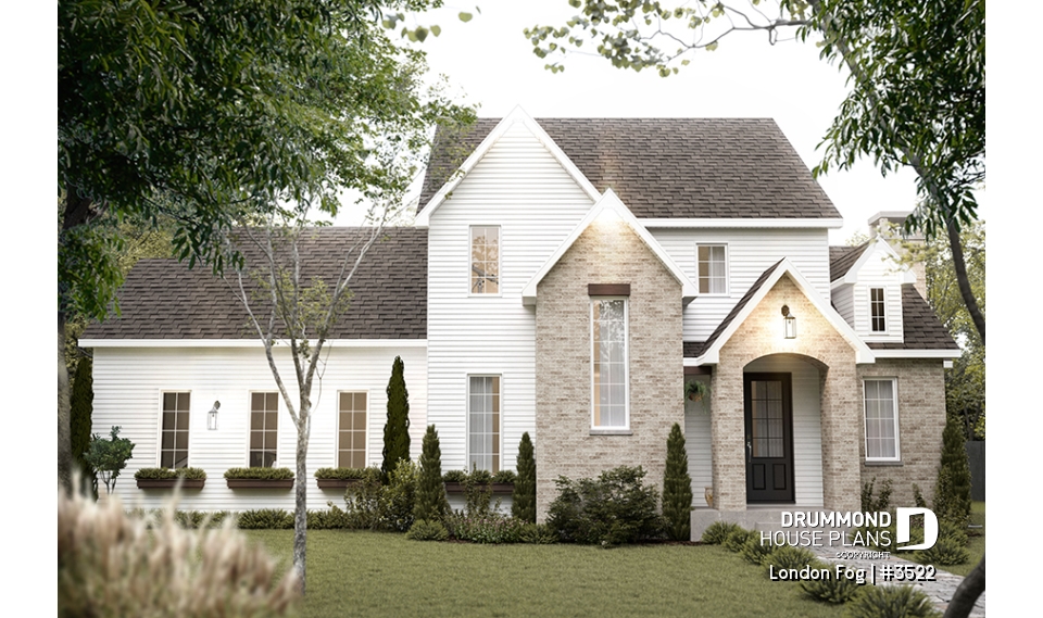 front - BASE MODEL - English cottage style home with 4 bedrooms and bonus space above garage, walkout basement - London Fog