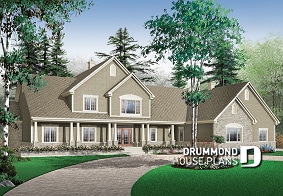 front - BASE MODEL - 5 to 6 bedrooms Traditional Bungalow house plan, with 3-car garage and two separate family rooms - Robertsdale
