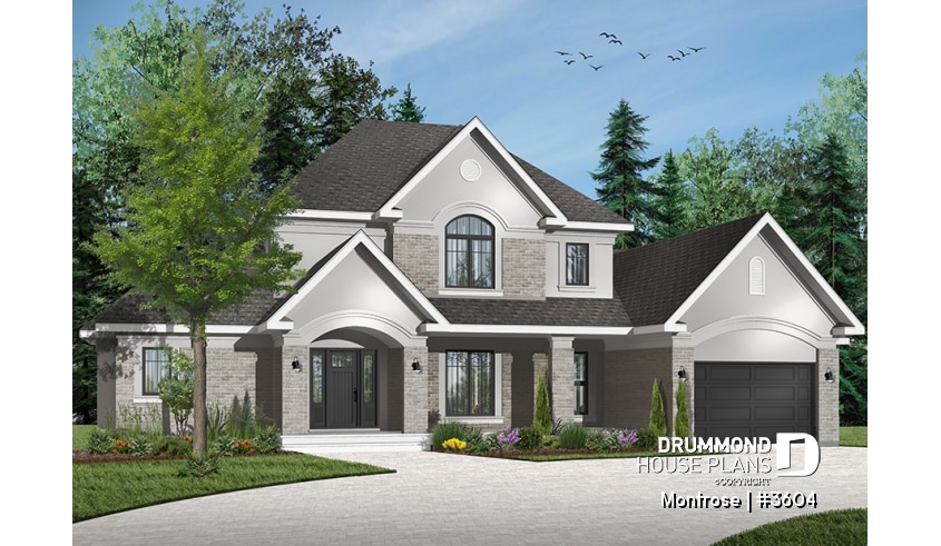 Color version 3 - Front - Beautiful 4 bedrooms ranch style house plan, 2 master suites, 3-car garage, 9' ceiling, formal dining room - Montrose