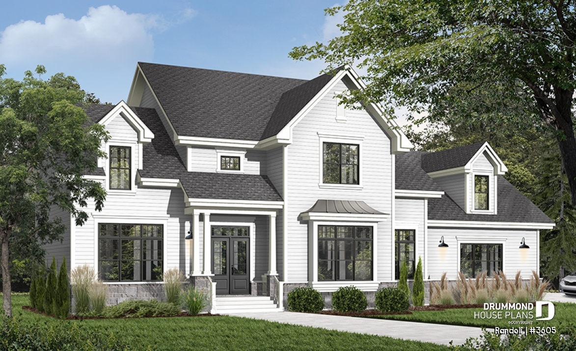 Color version 1 - Front - Large modern farmhouse with 4 master suites, large bonus room above 3-car garage, home office, 11' ceiling - Randolf