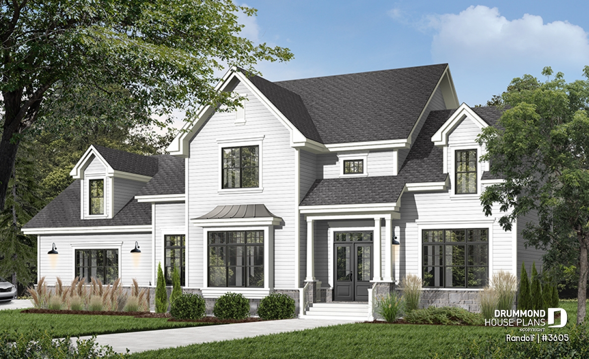 Color version 1 - Front - Large modern farmhouse with 4 master suites, large bonus room above 3-car garage, home office, 11' ceiling - Randolf