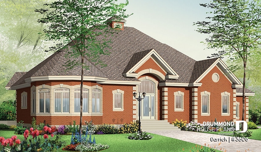 front - BASE MODEL - Large 4 bedroom ranch house plan, 2-car garage, 2 living rooms and a home office - Garrick