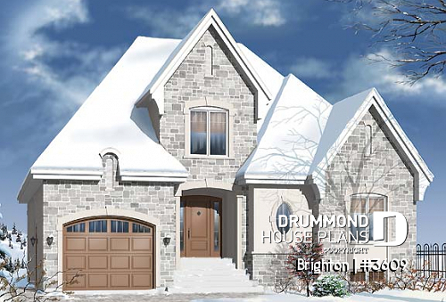 front - BASE MODEL - European style house plan, 3 bedroom with 2 living rooms, large kitchen and garage - Brighton