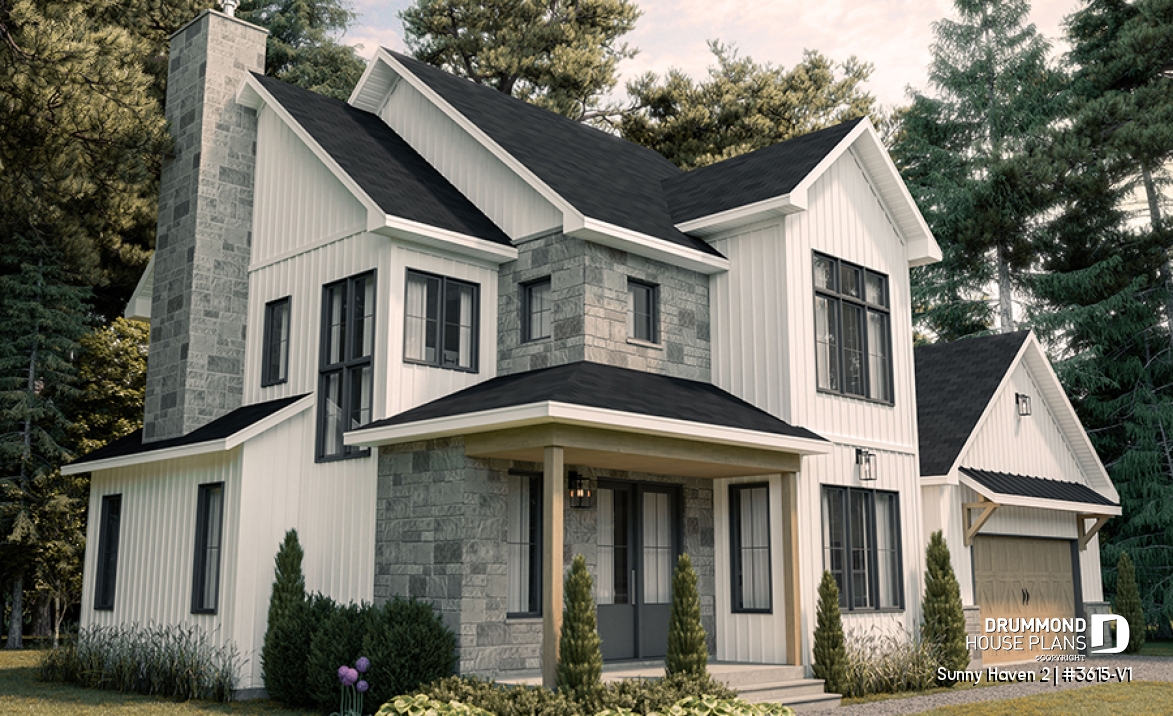 front - BASE MODEL - Modern Farmhouse plan, 3 bedrooms, 2.5 baths, 2-car garage, home office, mudroom, pantry - Sunny Haven 2