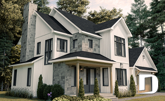 front - BASE MODEL - Modern Farmhouse plan, 3 bedrooms, 2.5 baths, 2-car garage, home office, mudroom, pantry - Sunny Haven 2