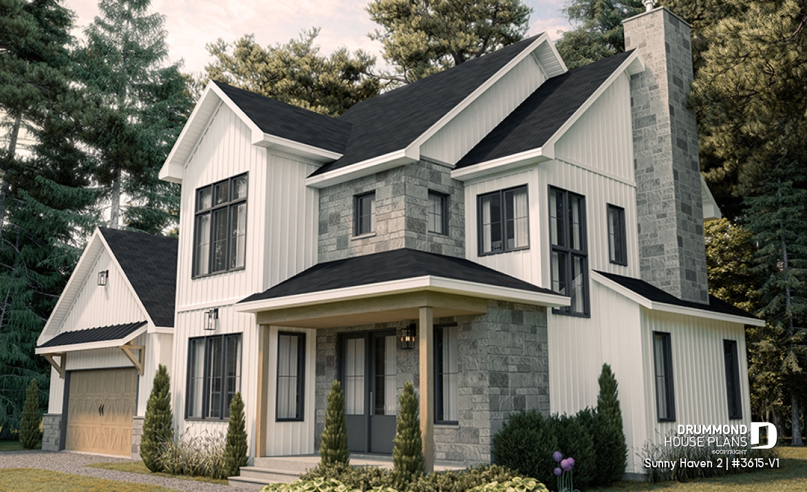 front - BASE MODEL - Modern Farmhouse plan, 3 bedrooms, 2.5 baths, 2-car garage, home office, mudroom, pantry - Sunny Haven 2