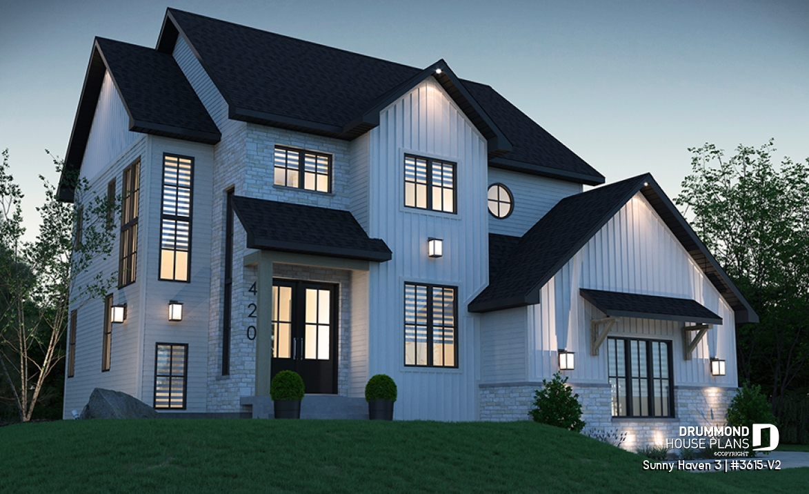 front - BASE MODEL - Great floor plans for this modern farmhouse: pantry, mudroom, home office, fireplace and more! - Sunny Haven 3