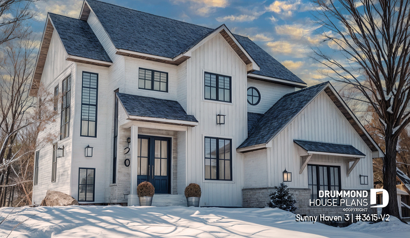 front - BASE MODEL - Great floor plans fir this modern farmhouse: pantry, mudroom, home office, fireplace and more! - Sunny Haven 3