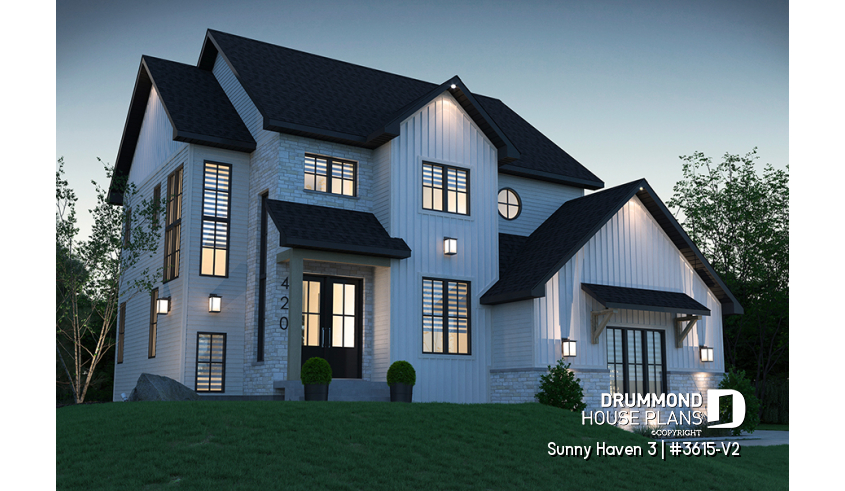 front - BASE MODEL - Great floor plans fir this modern farmhouse: pantry, mudroom, home office, fireplace and more! - Sunny Haven 3