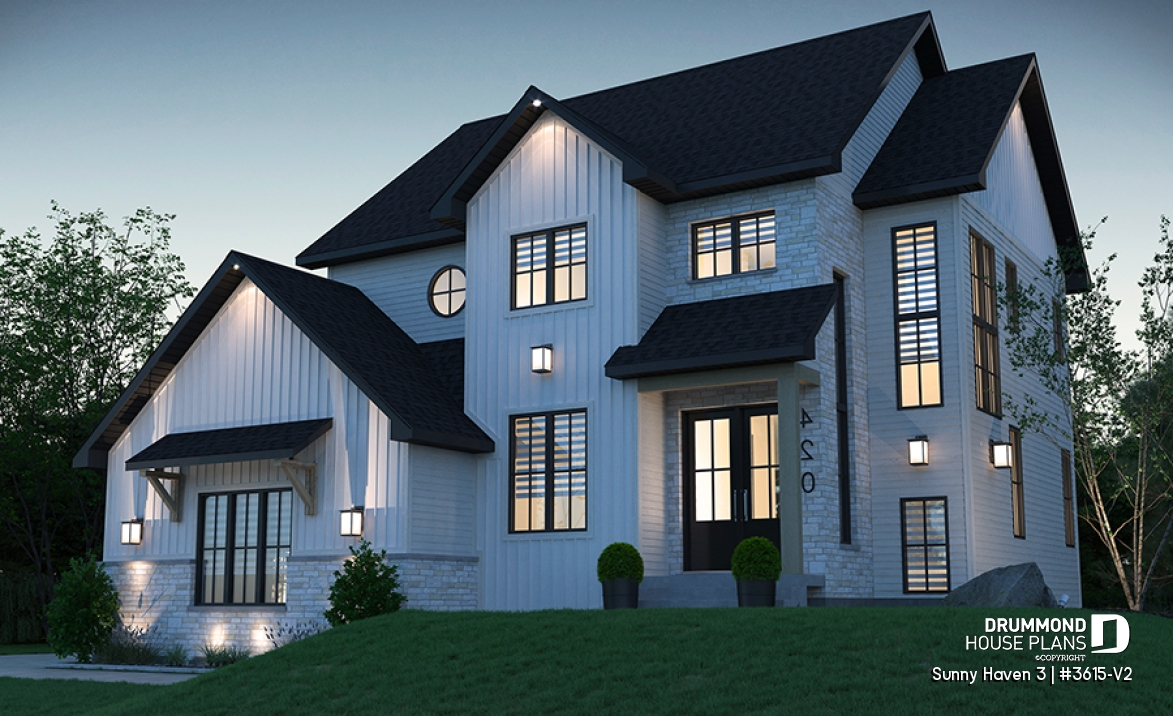 front - BASE MODEL - Great floor plans for this modern farmhouse: pantry, mudroom, home office, fireplace and more! - Sunny Haven 3