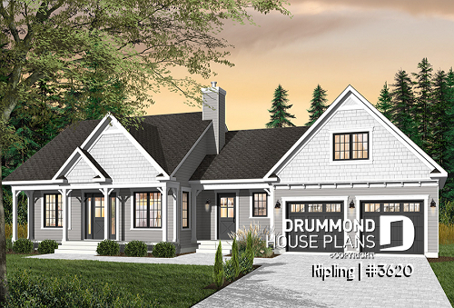 Color version 2 - Front - Modest 3 bedrooms 2 bathrooms ranch style house plan with 2-car garage, great master suite, open floor  - Kipling