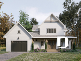 alternate - Bright country home plan with cathedral ceiling, rustic charm, and a spacious primary suite. - Oaks