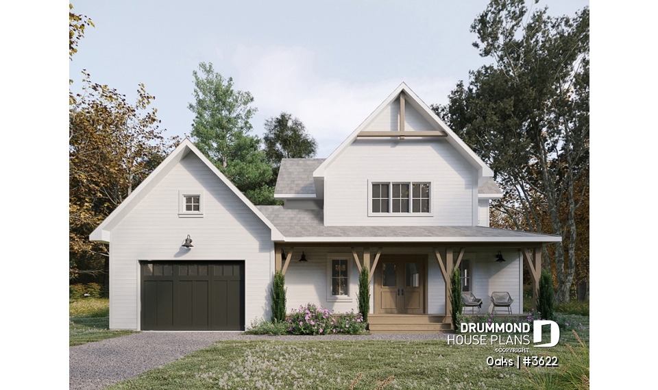 alternate - Bright country home plan with cathedral ceiling, rustic charm, and a spacious primary suite. - Oaks
