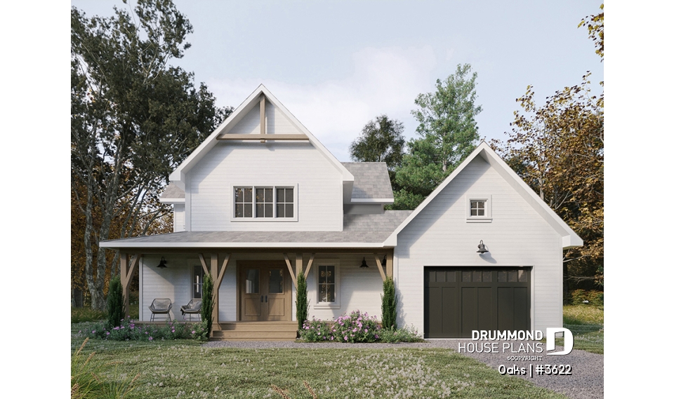 alternate - Bright country home plan with cathedral ceiling, rustic charm, and a spacious primary suite. - Oaks