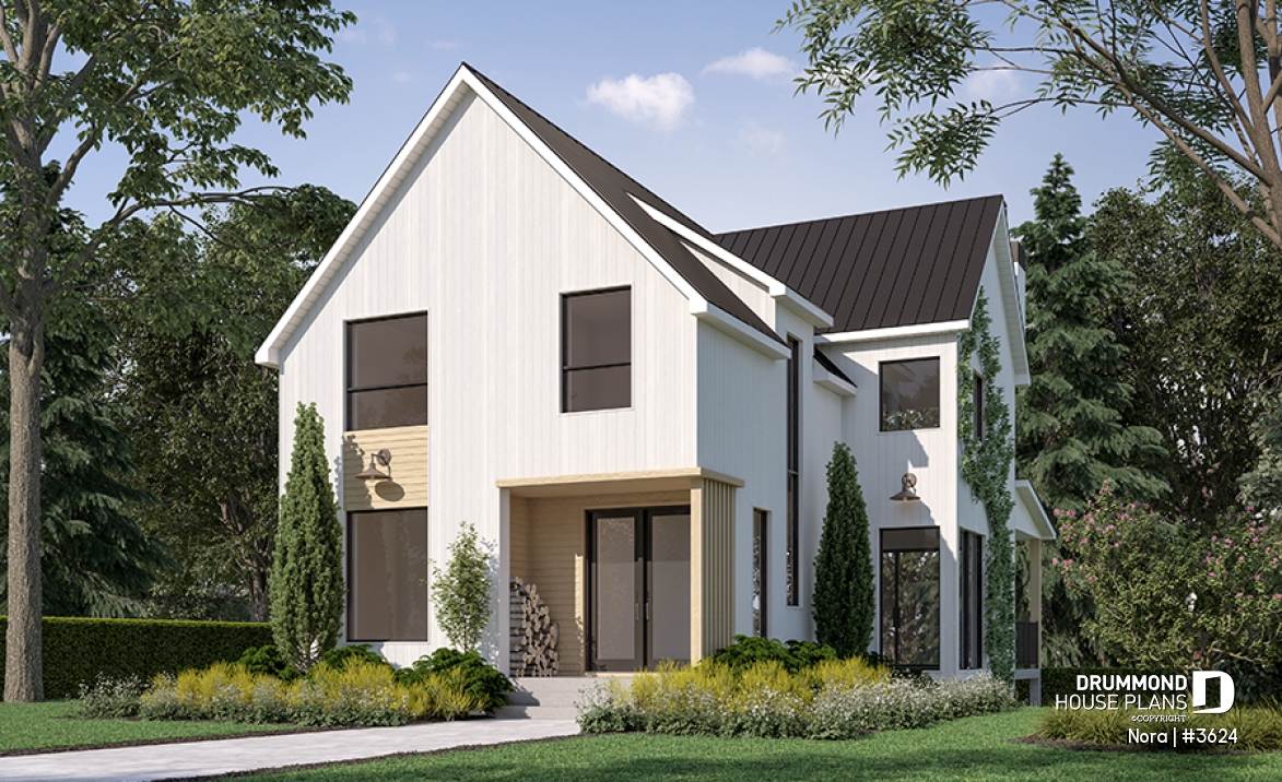 front - BASE MODEL - Bright Scandinavian home design with fireplace, cathedral ceiling, and up to 6 bedrooms! - Nora
