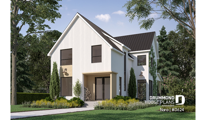 front - BASE MODEL - House with 6 bedrooms + den/office, Scandinavian style, sheltered terrace, gym in the basement - Nora