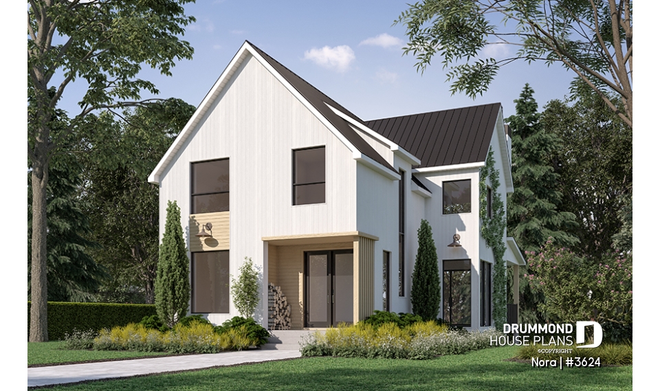 front - BASE MODEL - Bright Scandinavian home design with fireplace, cathedral ceiling, and up to 6 bedrooms! - Nora