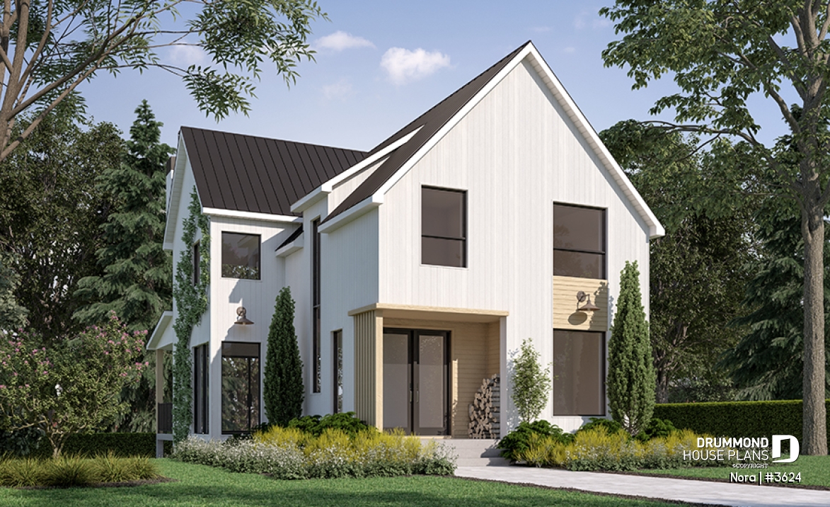 front - BASE MODEL - Bright Scandinavian home design with fireplace, cathedral ceiling, and up to 6 bedrooms! - Nora