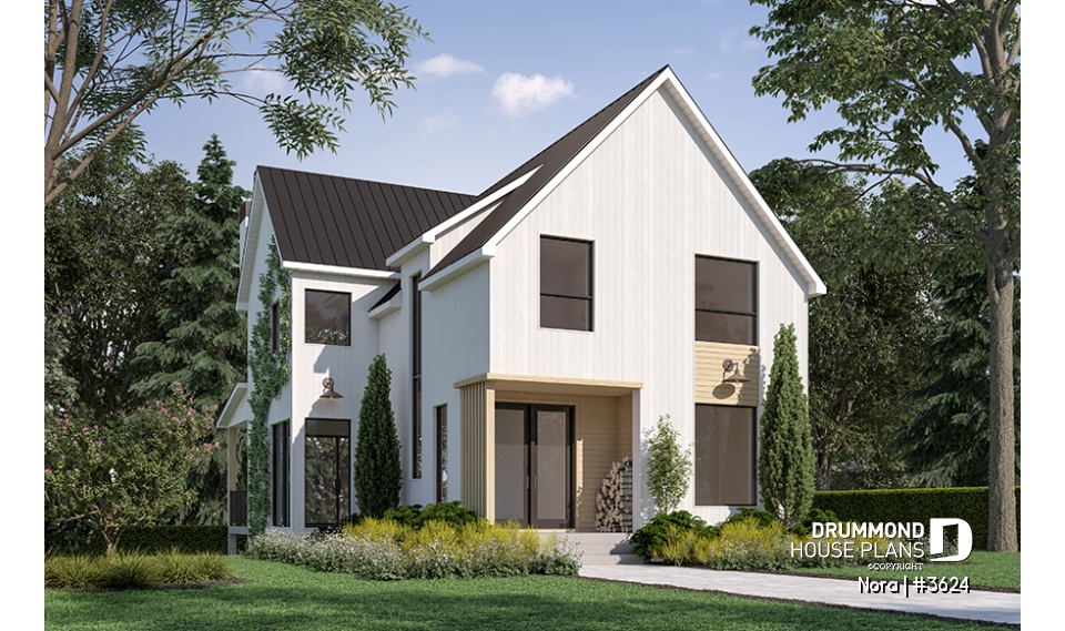 front - BASE MODEL - Bright Scandinavian home design with fireplace, cathedral ceiling, and up to 6 bedrooms! - Nora