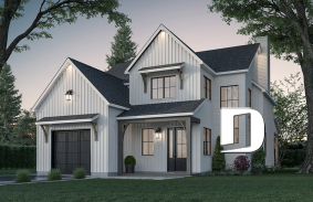 front - BASE MODEL - Farmhouse with 3 beds + den, 2 baths, garage, pantry in kitchen and open floor plan concept - Leo